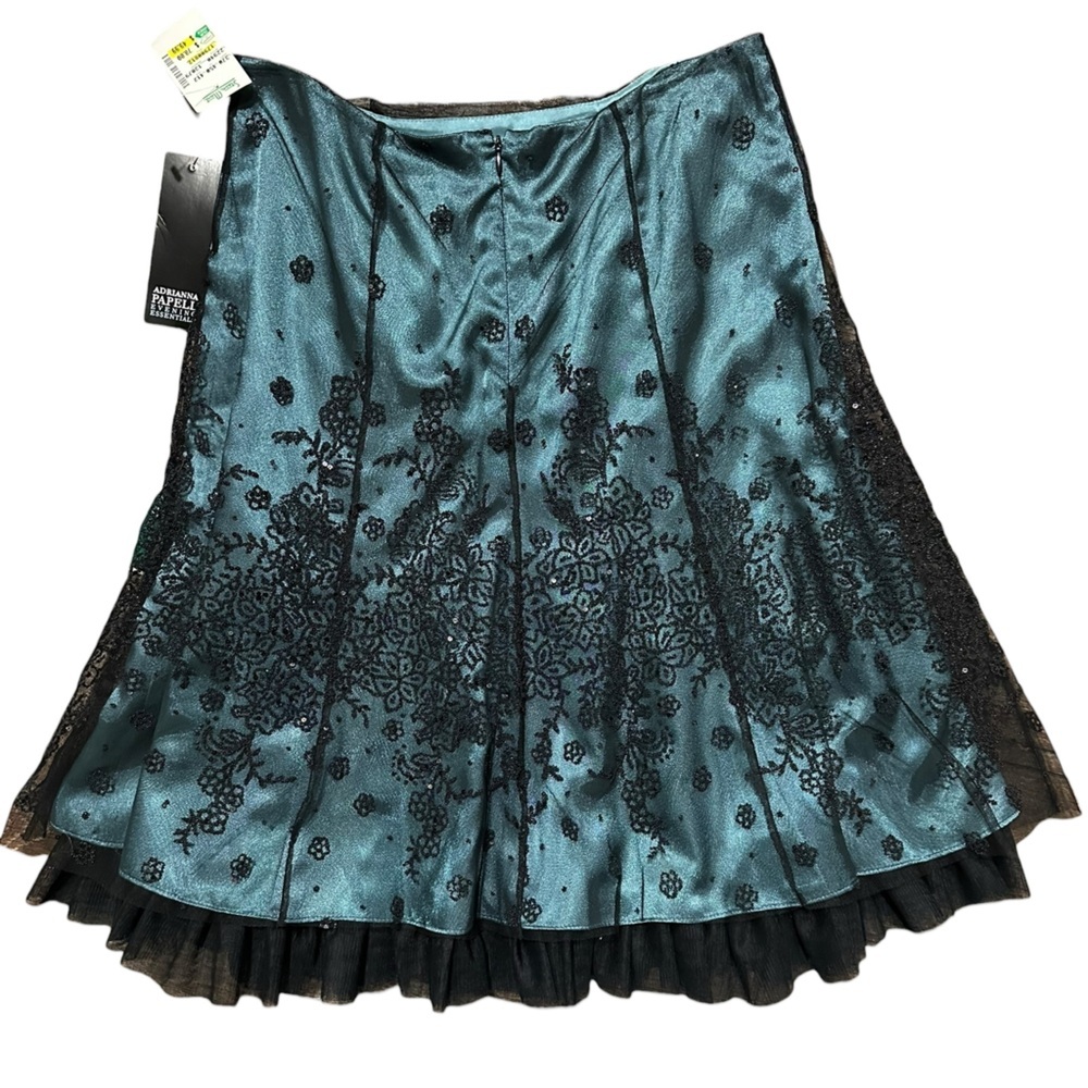 Vintage NWT Adrianna Papell Green & Black Embroidered Sequined Whimsigoth 
Skirt - Picture 3 of 7
